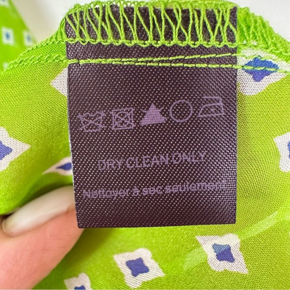 Hale Bob Green Chartreuse Print Silk Bell Sleeve Pullover Top Size S - Picture 9 of 12